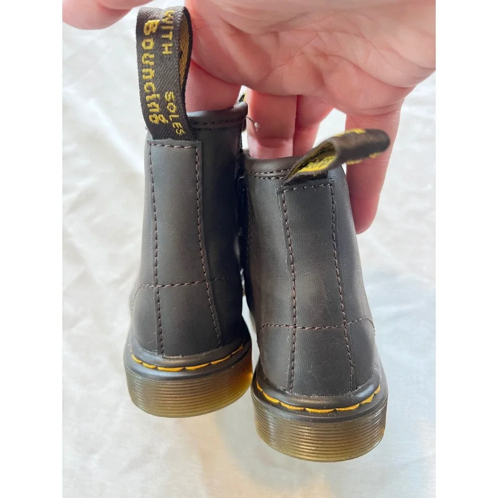 Dr. Martens  Toddler Dark Brown Leather Lace Up Side Zip Toddler Boots Size 8 US